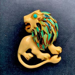 ATTN: LEO - Vintage Turquoise and Enamel Pin with Cabochon Eye 1960’s